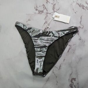 Good American Swim Bottom Women Foil Green Better Bikini Metallic